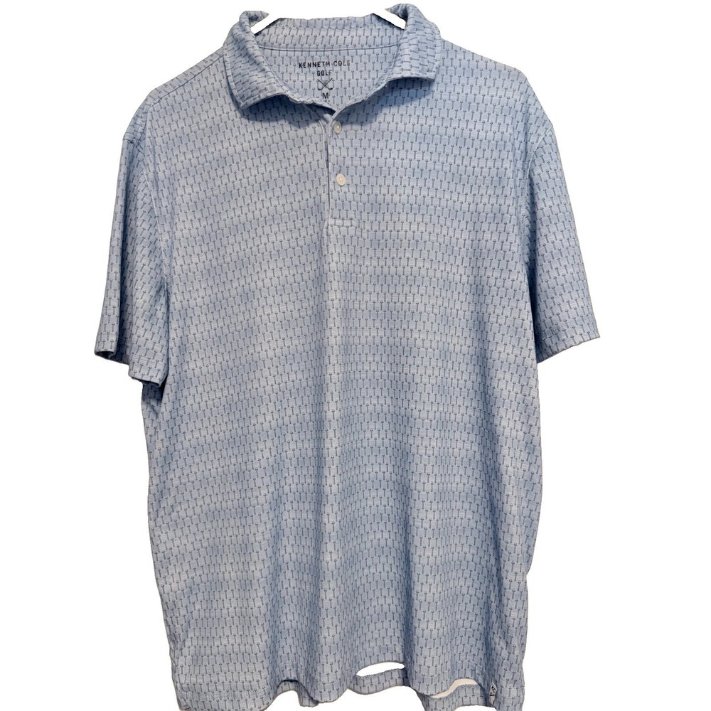 Kenneth Cole Golf Tee Print Polo Mens Medium Blue Short Sleeve Shirt 0030